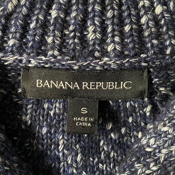 Banana Republic Sweater Mens S Preppy Navy Cable Knit Shawl Neck Yak Hair - Picture 6 of 12